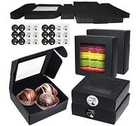 Boite Papier Kraft avec Fenêtre Transparente 20 PCS Boîtes d'emballage Cadeau Noires 9,5x9,5x3,5cm pour Biscuits gâteau Bonbons