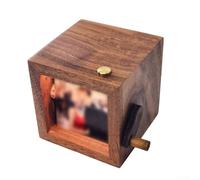 Boîte photo à rabat pour souvenirs - Boîtier en bois avec lumière LED réglable à trois modes - Cadre photo à manivelle pour anniversaire de mariage, anniversaire, décoration d'intérieur, bureau de