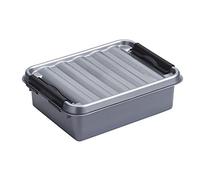 Boite plastique opaque gris avec couvercle (H)60x(L)200x(l)150mm fermeture noir (SUNWARE Qline Box 1L)