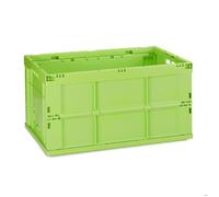 Boîte pliable couvercle, lot de 2, caisse de rangement, plastique, coffre transport 60 litres 31,5 x 58,5 x 40 cm, vert