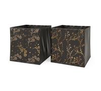 Vicco Boîte pliante, Noir/or (Floral), 30x30cm Set de 2 options2, compatible avec les systèmes d'étagères Vicco avec œillet de préhension intégré