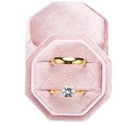 Boîte porte-bagues en velours de qualité supérieure pour demande en mariage, fiançailles, cérémonie de mariage, double présentoir octogonale équivaut vintage avec couvercle amovible (rose)