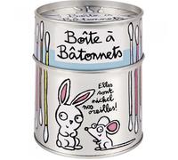 Boîte Pot À Cotons Tiges NOS OREILLES En Métal Gris - pour Bâtonnets Rangement Salle de Bain Valérie Nylin DLP Derrière La Porte
