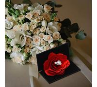 Boite pour Bague en Forme de Rose Romantique Boîte Bagues de Fiançailles Bague Mode Coffrets Forme de Coeur Rotatif Rose Fleur Bague boîte Boîte de Cadeau de la Saint-Valentin