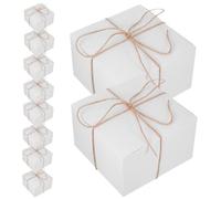 Boîte Présent en Papier Carrée 10 Pièces Blanche 15x15x10cm | Style Minimaliste, Corde de Chanvre et Étiquettes Vierges, pour Célébrations, Anniversaires et Fêtes