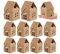 Boîte Présent Maison Ajourée en Papier Marron, pour Snacks Lot de 10 | Format Compact, Design Créatif, pour Fêtes et Autres Occasions, Convient aux Noix et Petites Douceurs