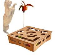 Boîte puzzle pour chat Avec Canne Teaser Interactive Et Amusante En Bois