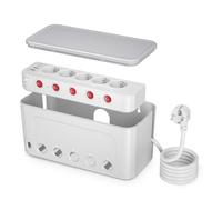 Boite Rangement Cable avec Multiprise USB, Boîte de Rangement pour Câbles avec Prise Multiple, 5 Prises avec Interrupteur Individuel,Boîte Cache Câbles Multiprise Electrique Cachée Câble 1,5M,Blanc
