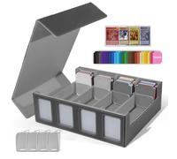 Boîte Rangement Carte, Boîte à Cartes pour de 3000+ Cartes, Magnétique Cuir Card Box Avec 24 Séparateurs Colorés et 4 Clips de Clôture, MTG Deck Boxs pour TCG CCG Yugioh, Gris