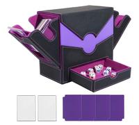 Boîte Rangement Carte, Boite à Cartes pour de 500+ Cartes, Magnétique Cuir Card Box Avec 4 Séparateurs Colorés et 2 Toploaders, MTG Commander Deck Boxs pour TCG CCG Yugioh, Noir Violet