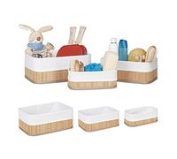 Boîte Rangement en Bambou, lot 6, paniers Ouverts rectangulaires, revêtement Tissu, Salle de Bain, Nature