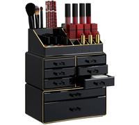 Boîte Rangement Maquillage Make Up Organiséteur Cosmétiques Tiroirs Compartiments, Noir-doré - Relaxdays