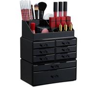 Boîte Rangement Maquillage Make Up Organiséteur Cosmétiques Tiroirs Compartiments, Noir - Relaxdays