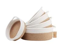 Boite Rangement Petit ensemble rond tissé de 5 pièces - Corde en coton pour l'organisation ! Jouets Montessori Plateau à fruits à distance Table d'entrée et bol Cage peu profonde (B, 26x26x10cm)