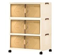 Boîte Rangement Plastique avec Couvercle, Caisses Pliables avec Roulette, Armoire Empilable Transparente, Bac Tour de Rangement Mobile pour Chambre, Salon, Cuisine, Bureau - 125L, 3 Bac