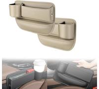 BoîTe Rangement SièGe Voiture, Sac Rangement Porte-Gobelet en Cuir, BoîTe Rangement pour SièGe Voiture en Cuir avec Porte-Gobelet d'eau pour TéLéPhones, CléS, Cartes(A Pair,Beige)