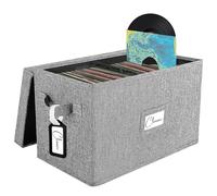Boîte Rangement Vinyle pour LPs 45 RPM, Support Disques 7" avec Couvercle | Boîte Disques Grise avec Poignée, Contient 80 Albums, Rangement Collection Vinyle Pliable, Boîte CD, Organisateur Documents