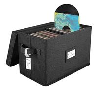 Boîte Rangement Vinyle pour LPs 45 RPM, Support Disques 7" avec Couvercle | Boîte Disques Noire avec Poignée, Contient 80 Albums, Rangement Collection Vinyle Pliable, Boîte CD, Organisateur Documents