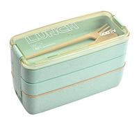 Boite Repas 900ml, Bento Lunch Box Étanche, Repas Boîtes avec 3 Compartiments et Couverts, Boîte à Déjeuner Adultes Enfants, Boîte à Lunch Réutilisables, Micro-ondable (Vert)