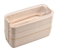 Boite Repas 900ml, Bento Lunch Box Étanche, Repas Boîtes avec 3 Compartiments et Couverts, Boîte à Déjeuner Adultes Enfants, Boîte à Lunch Réutilisables, Micro-ondable (Beige)