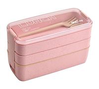 Boite Repas 900ml, Bento Lunch Box Étanche, Repas Boîtes avec 3 Compartiments et Couverts, Boîte à Déjeuner Adultes Enfants, Boîte à Lunch Réutilisables, Micro-ondable (Rose)