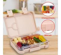alpina Boîte à lunch avec compartiments - 21 x 15 x 4,5 cm - Couleur surprise : rose, gris ou beige - Résistant au lave-vaisselle - Enfants/Adultes - Compartiment amovible - Plastique