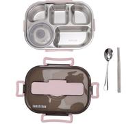 Boîte repas isotherme inox - KeJi® - Lunch box 5 compartiments - Rose - Avec couverts bol soupe