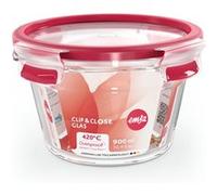 Emsa Boîte alimentaire ronde Clip&Close N1040400 – Verre 0,9 L, Four 420°C, Hermétique – Rouge