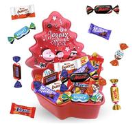 Boîte Sapin Rouge ""Joyeux Noël"" garnie de 80 chocolats Kinder, Daim, Milka & Célébrations | Idéal pour partager en famille