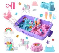 Boîte sensorielle cheval arc-en-ciel, sable cinétique pour filles, jouets licorne pour enfants, formes de château, activités pour les tout-petits et matériau de remplissage sensoriel pour enfants à