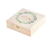 Boîte souvenir avec poisson et couronne d’eucalyptus: coffret en bois pour baptême, communion, confirmation, profession de foi, cadeaux souvenir, rangement mariage vert or naturel, 18,5 x 18,5 x 6 cm