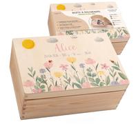 Boîte Souvenir Bébé Personnalisée en Bois avec Couvercle, Coffret Cadeau Naissance, Baptême & Anniversaire, Fille et Garçon
