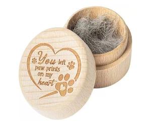 Boîte Souvenir De Poils D’animaux De Compagnie - Mini Mémorial Personnalisé En Bois | Gravé « You Left Paw Prints On My Heart », Stockez Les Poils, Les Dents, Less Ongles Et Less Cendres De Votre Chie