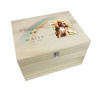 Boîte souvenir en bois personnalisable pour animal domestique avec pont arc-en-ciel | Cadeau de deuil personnalisable pour chien ou chat | Bois de pin avec charnières et fermoir en métal | 30 x 23 x