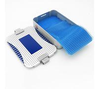 BoîTe StéRilisation Instruments Chirurgicaux En Alliage D'Aluminium Plateau Chirurgie Dentaire Avec Tapis En Silicone RéSistante à La Chaleur AdaptéE à Un Usage Chirurgical 24x17.5x5.5cm-Double layer