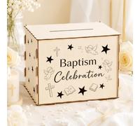 Boîte urne bapteme en bois avec fente pour réception et bapteme garcon | Idéale comme decoration bapteme garcon, cette boîte élégante garde vos souvenirs. Un parfait cadeau bapteme garcon.