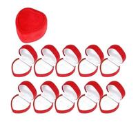 Boîtes à bagues en forme de cœur rouge floquées, présentoirs for bijoux, boucles d'oreilles, for mariage(Red-10pcs)