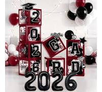 Boîtes à ballons de remise de diplôme 2026 - Boîte à ballons transparente empilable avec lettres « GRAD » pour table de fête de remise de diplôme et présentation au sol