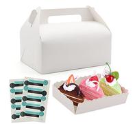 Boîtes à biscuits avec plateau en papier et poignée, 20 pièces boîte de transport avec autocollants, boîtes cadeaux en papier pour biscuits, emballages pour pizza(20 x 15 x 8 cm, blanc)