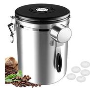 Boîtes à café hermétiques 1 kg de grains de café - 2800 ml - En acier inoxydable avec suivi de la date - Pelle doseuse de 30 ml et valve de CO₂ pour café, poudre, sucre, thé