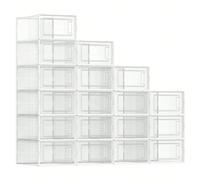 Boîtes à chaussures, Lot de 18, Rangement Chaussures, Pliable, pour pointure jusqu'à 44, Transparent et Blanc