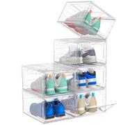 Boîtes à chaussures, Lot de 6, Rangement Chaussure Pliable, Boite Chaussure Transparente，Boîte de Rangement Avec Porte Magnétique （Blanc）