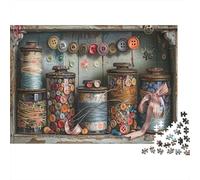 Boîtes à Couture Puzzle 1000 Pièces Puzzle pour Adultes Coffret Puzzle 1000 Pièces Décor Bouton Papier Activité Familiale Détente Maison 52x38cm/1000pcs
