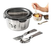 Boîtes à Déjeuner Étanches Boîte À Goûter De Forme Ronde Étanche En Acier | Contenants De Stockage Alimentaire Pour Adultes École Bureau Maison Cuisine et Camping 350ML