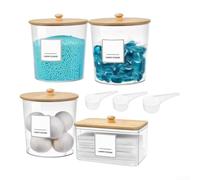 Boîtes à Dosettes de Lessive 4 PET avec Couvercles en pour bois Design | Large ouverture pour accès pour facile Stockage pour polyvalent pour salle de bains cuisine Livrées avec
