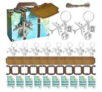 Boîtes à dragées de valise,Cadeaux de fête de valise,10 ensembles de valises de carte du monde avec porte-clés d'avion terrestre,billet de voyage | Décoration de valise d'avion vintage, boîtes sur le