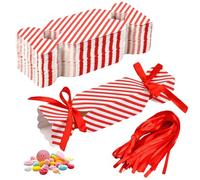 Boîtes à friandises de Noël, 50 pièces, boîtes à bonbons de Noël vides rayures rouges et blanches avec ruban, décoratives pour bonbons, chocolat, biscuits, sac d'emballage fête mariage
