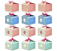 Boîtes à Gâteaux Mariage, 12 Pièces Boite Cadeau avec Ruban, Boîte à Cupcakes Carton, Coffret Cadeau Carton Vide, Boite Cookie Carton pour Mariage, Fête, Festival, Graduations, Thanksgiving, Noël
