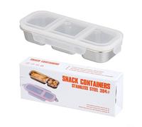 Boîtes à goûter en acier inoxydable avec design anti-fuite et plusieurs compartiments, parfaites pour séparer les collations et les déversements pendant le transport (3 compartiments argentés)