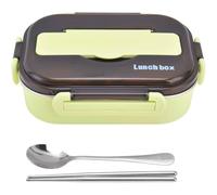 Boîtes à lunch isothermes avec bol à soupe séparé, boîte à bento en acier inoxydable avec couvercle, ensemble de boîtes à lunch étanches for le travail, les voyages et le camping(Green)